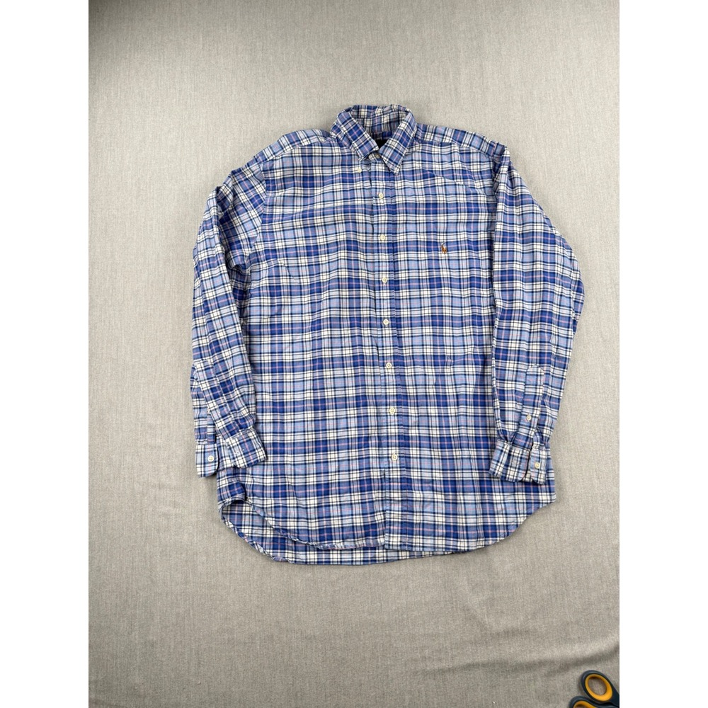 Ralph Lauren Mens Plaid Button Down Shirt‎ Blue White Pink Cotton LT Large Tall